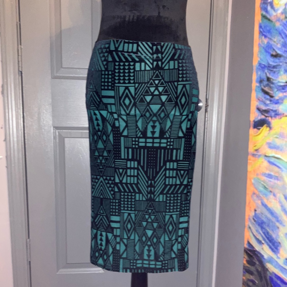 Moon Collection S Teal Green Bryana Geo print pull on pencil skirt